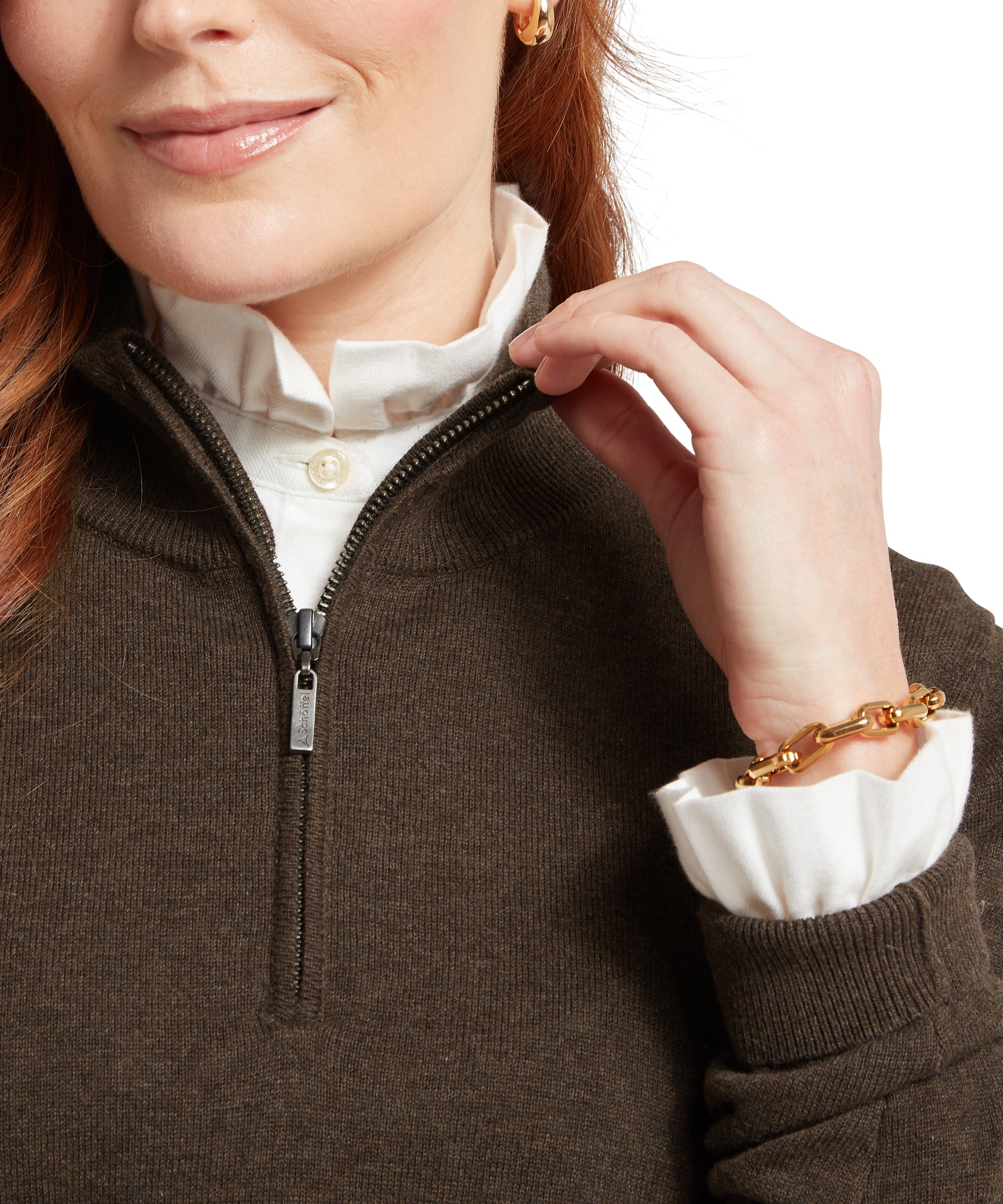 Polperro Pima Cotton Quarter Zip - Chocolate