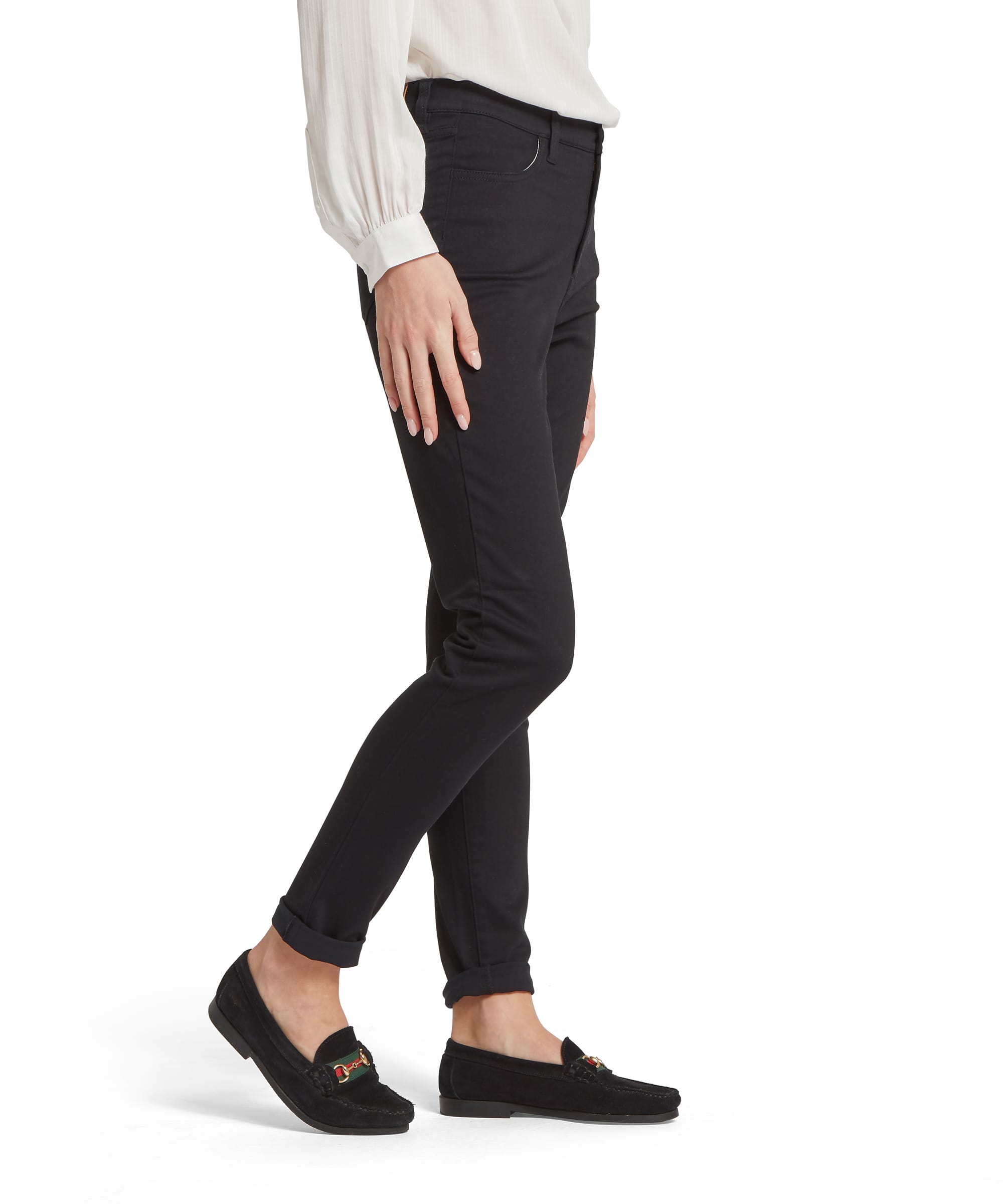 Poppy Jeans black slim-fit trousers with sleek tailored design and subtle stitching details