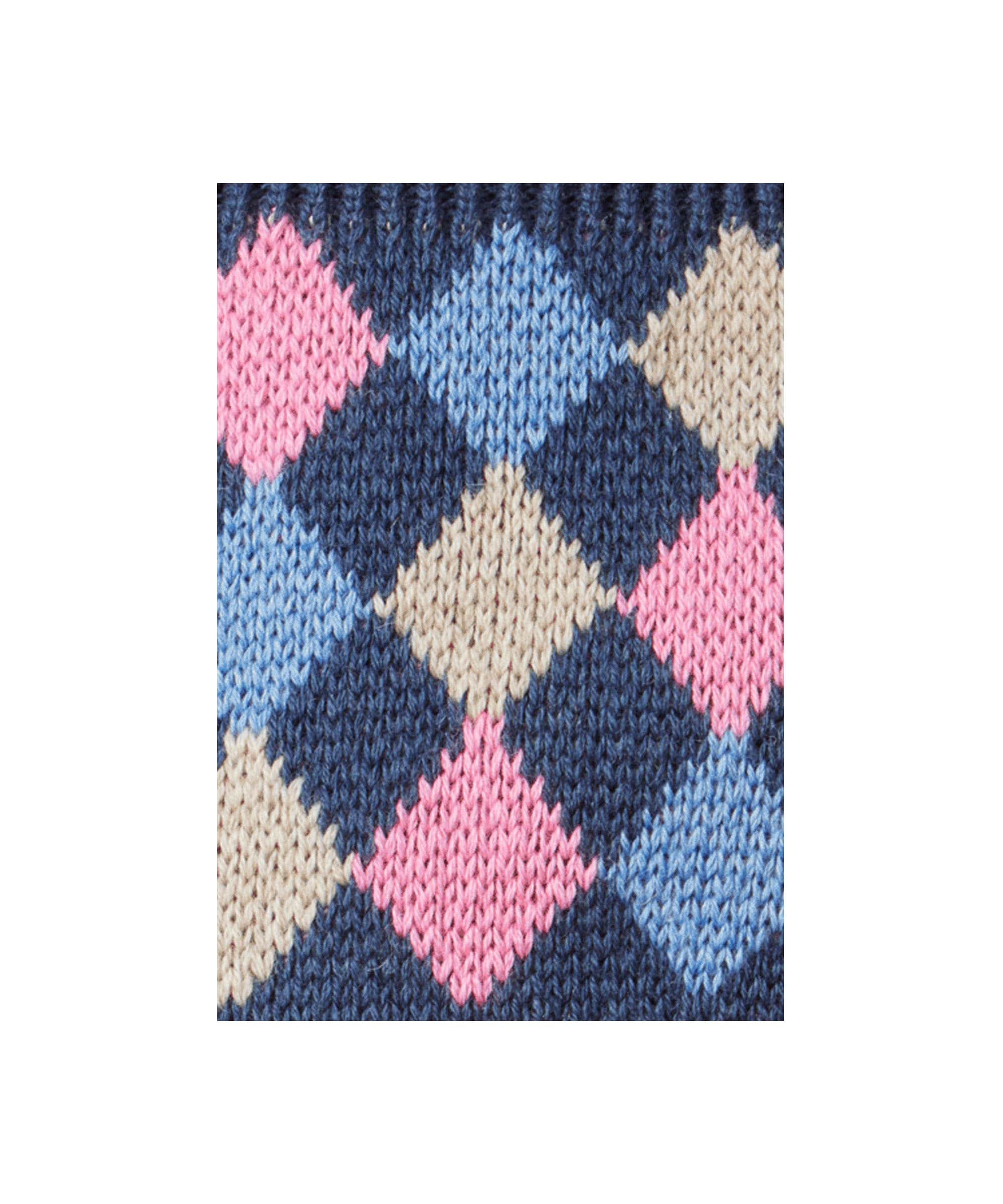 Schöffel Women's Ptarmigan Sock in Navy with multicolour argyle pattern in pink, blue and stone close-up detail