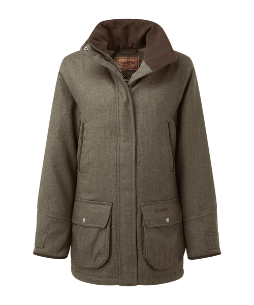 Women s Ptarmigan Tweed Coat Loden Green Herringbone Tweed