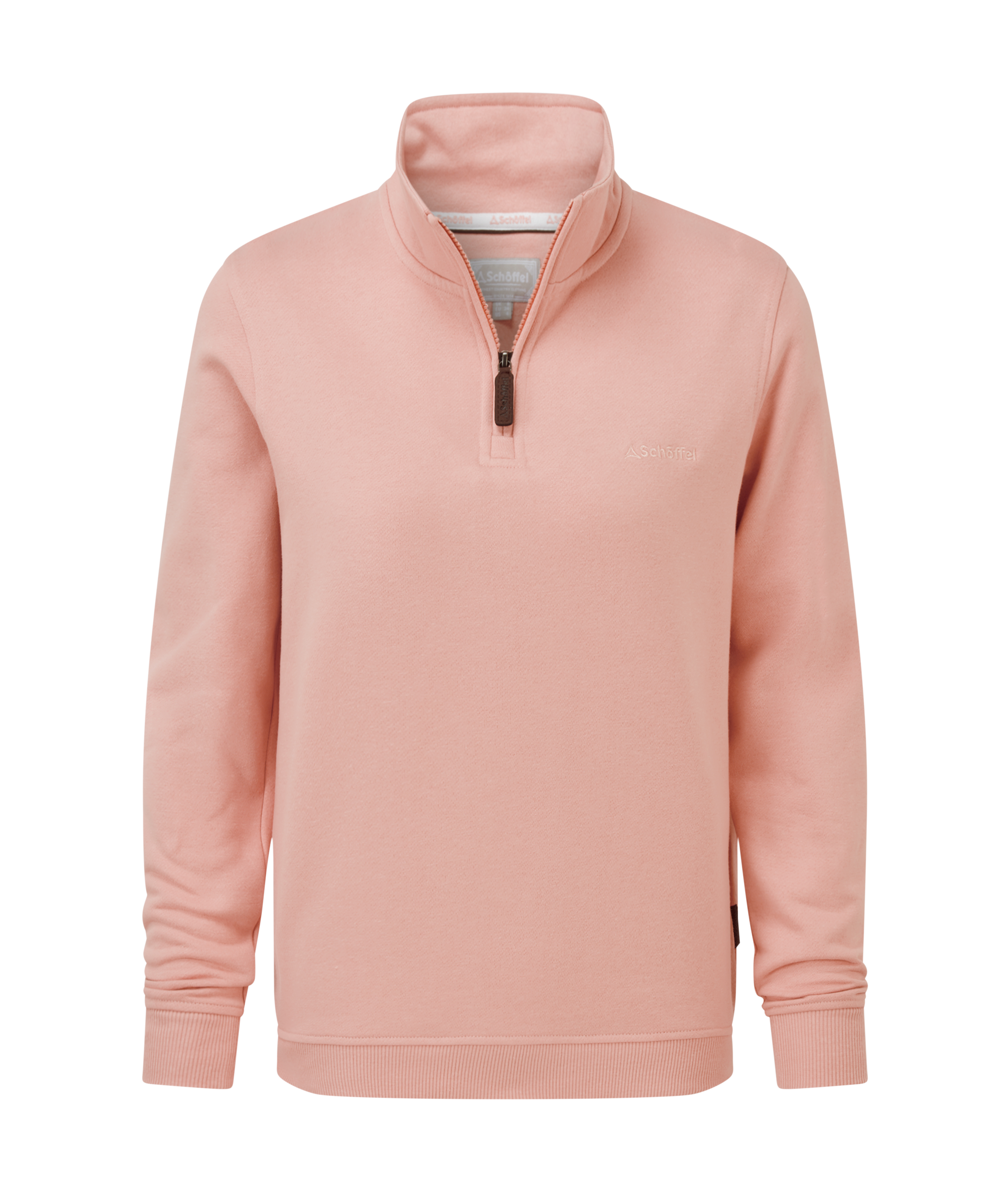 Pink quarter zip sweatshirt on a white background