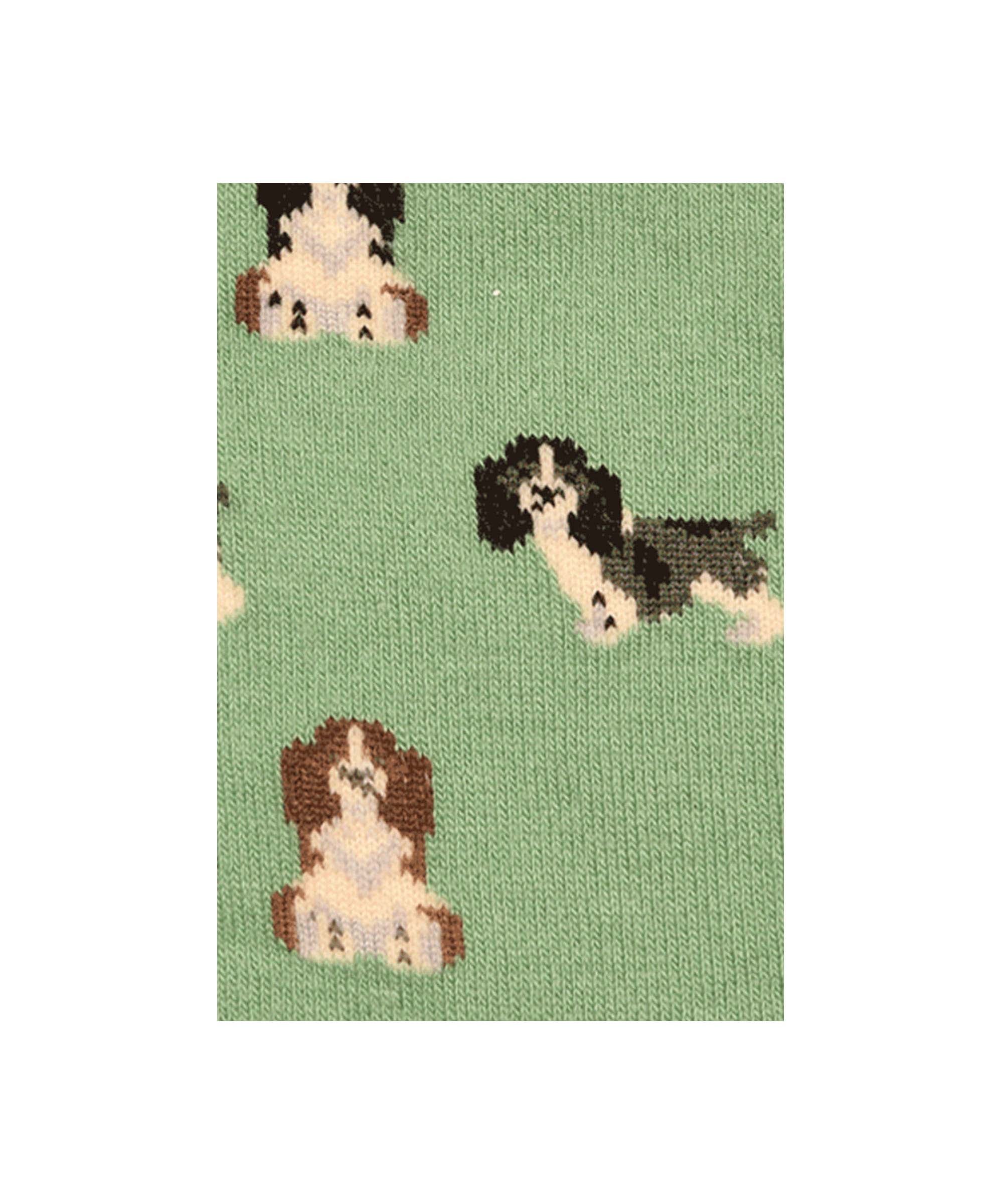 Schöffel Women's Single Cotton Sock in Green with spaniel dog pattern close-up detail