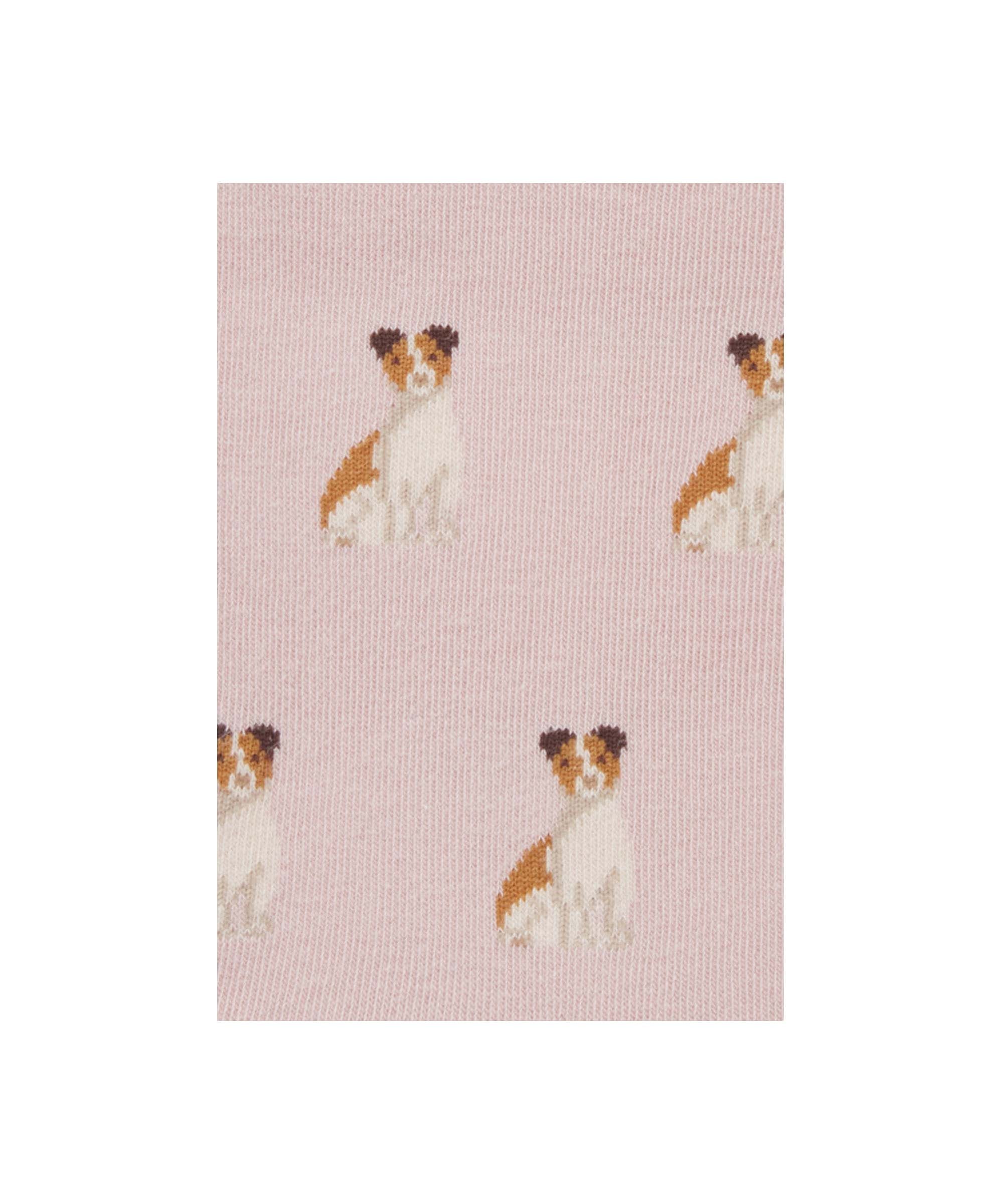 Schöffel Women's Single Cotton Socks in Pink with Jack Russell terrier dog pattern close-up detail