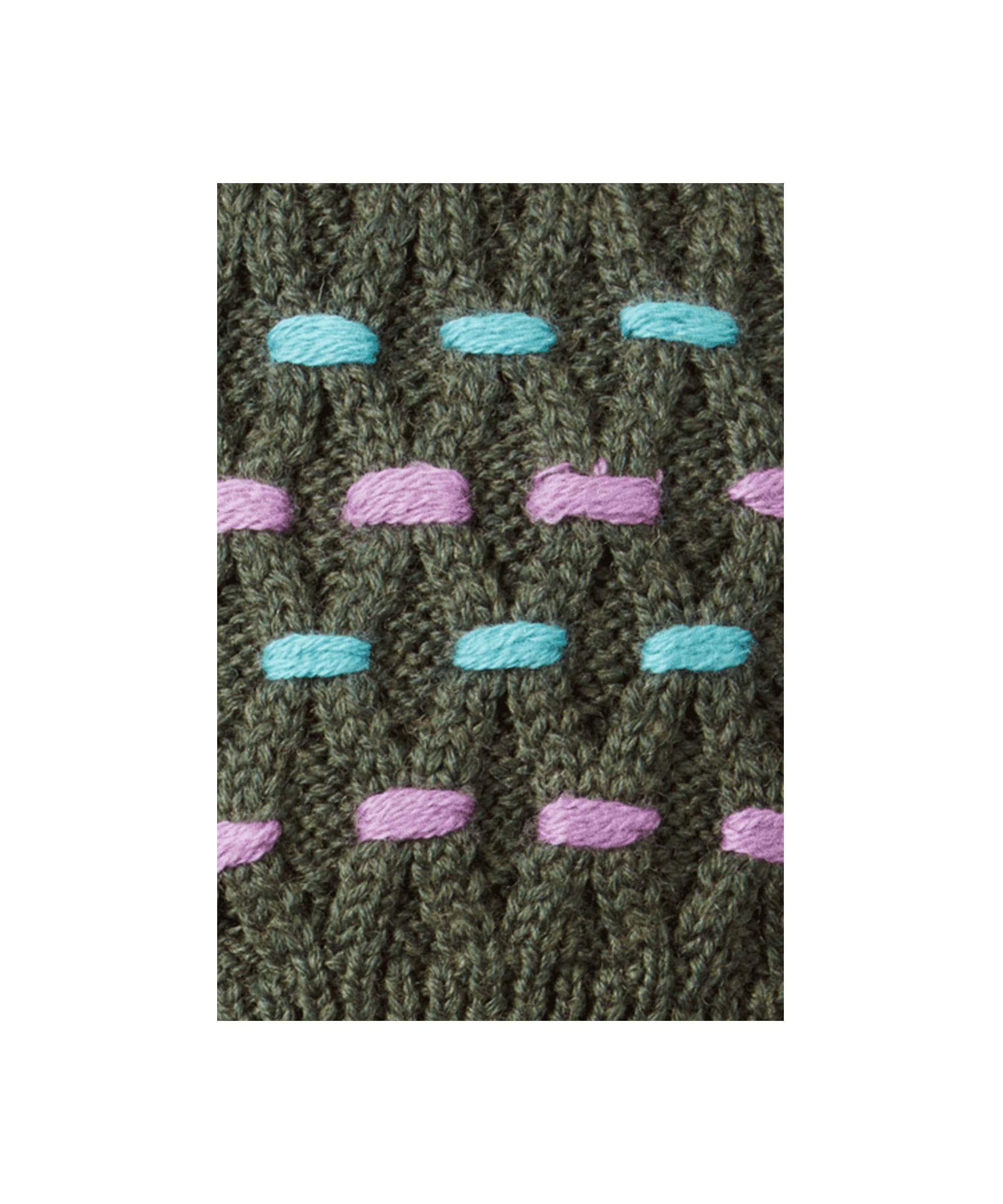 Schöffel Women's Stitch Sock II in Dark Green with teal and lilac dash pattern close-up detail