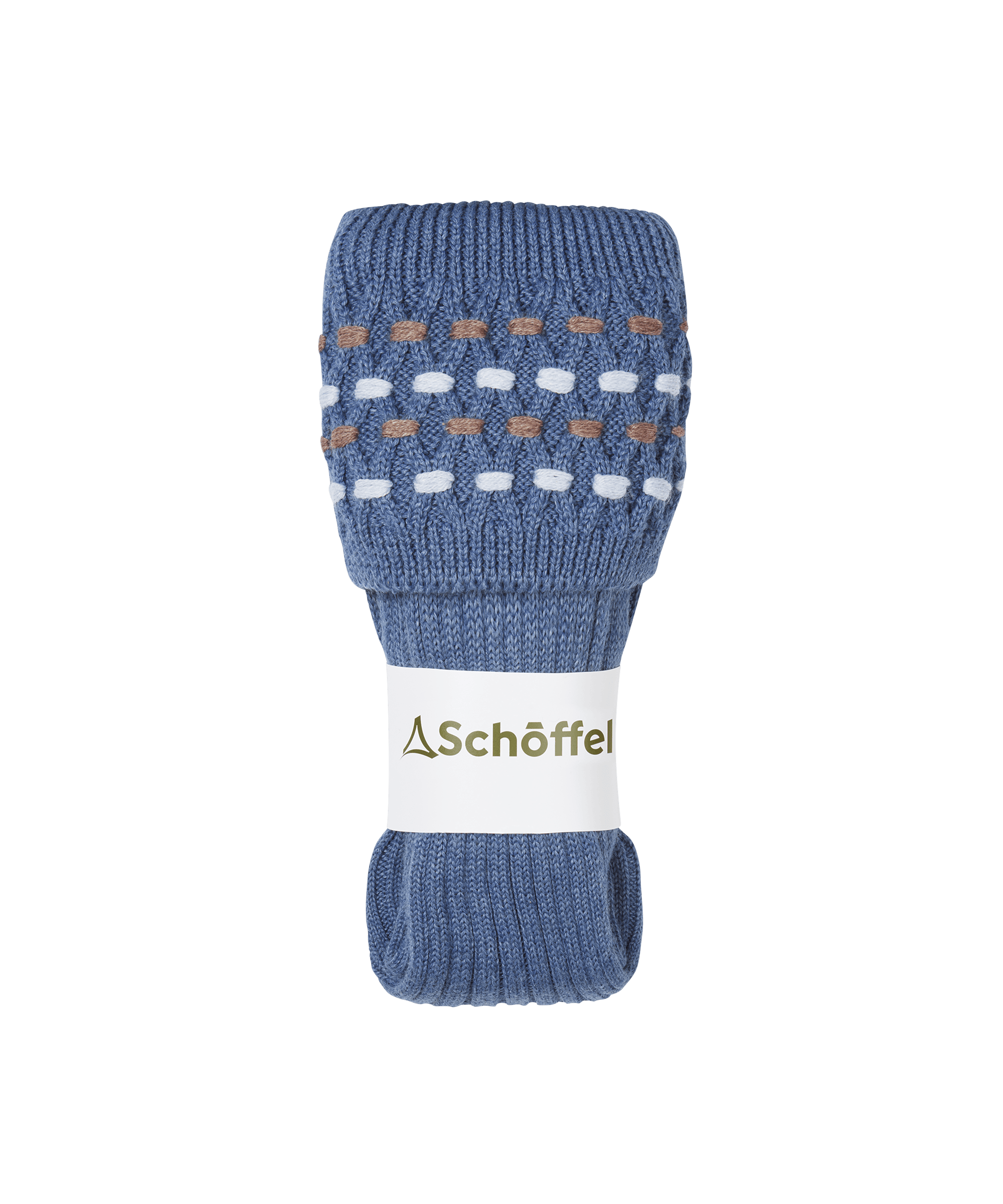 Blue sock with patterned top on a white background, featuring the Schoffel brand.