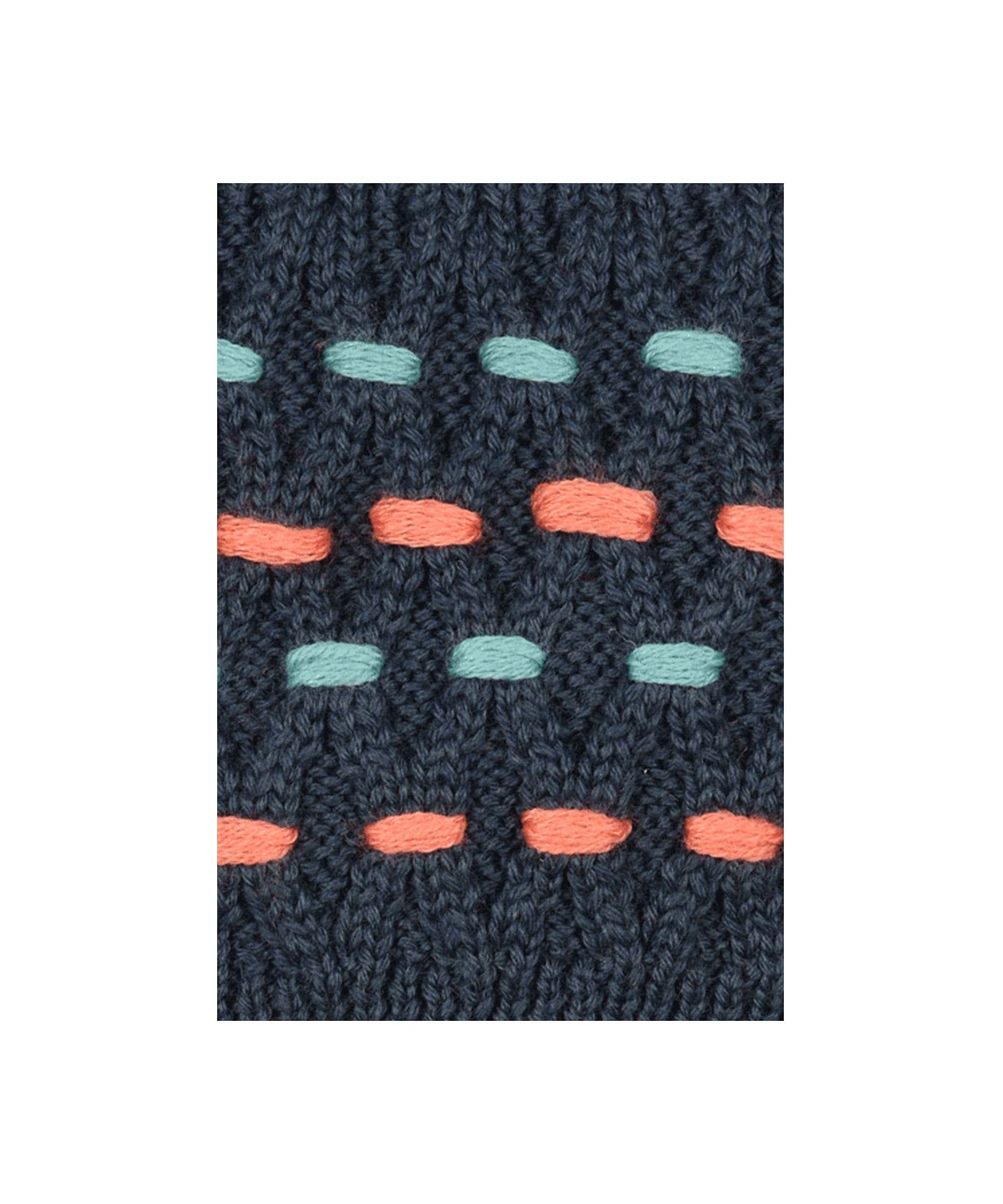 Schöffel Women's Stitch Sock II in Navy with teal and coral dash pattern close-up detail