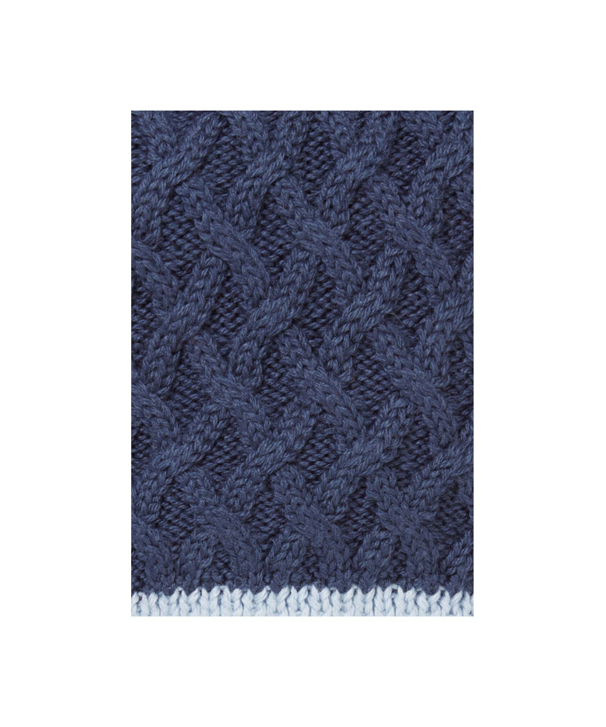 Schöffel Women's Teal Shooting Socks in Navy Blue with cable knit pattern and pale blue contrast welt close-up detail