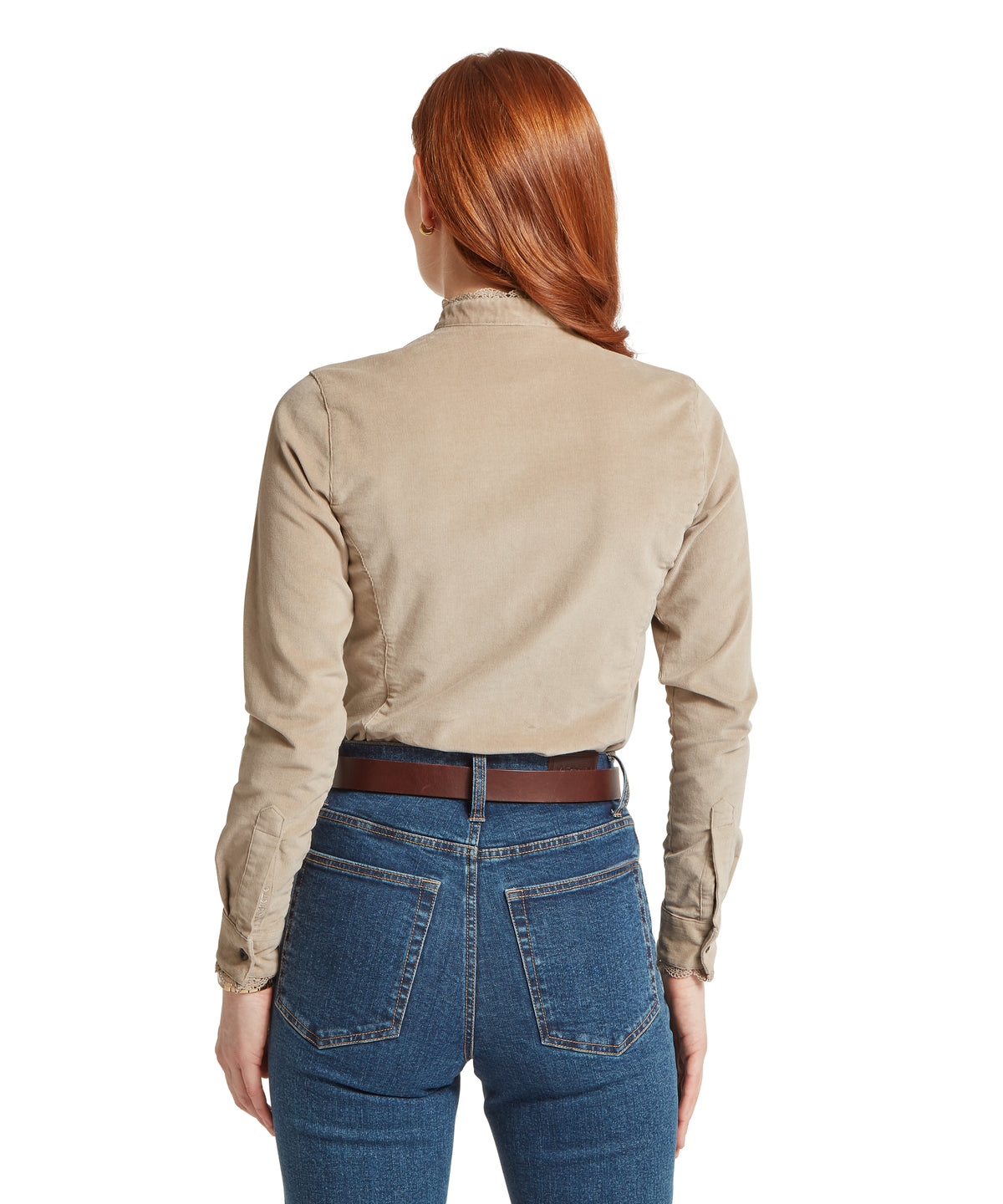 Thetford cord shirt cobblestone beige long-sleeved shirt with subtle textured collar and buttoned